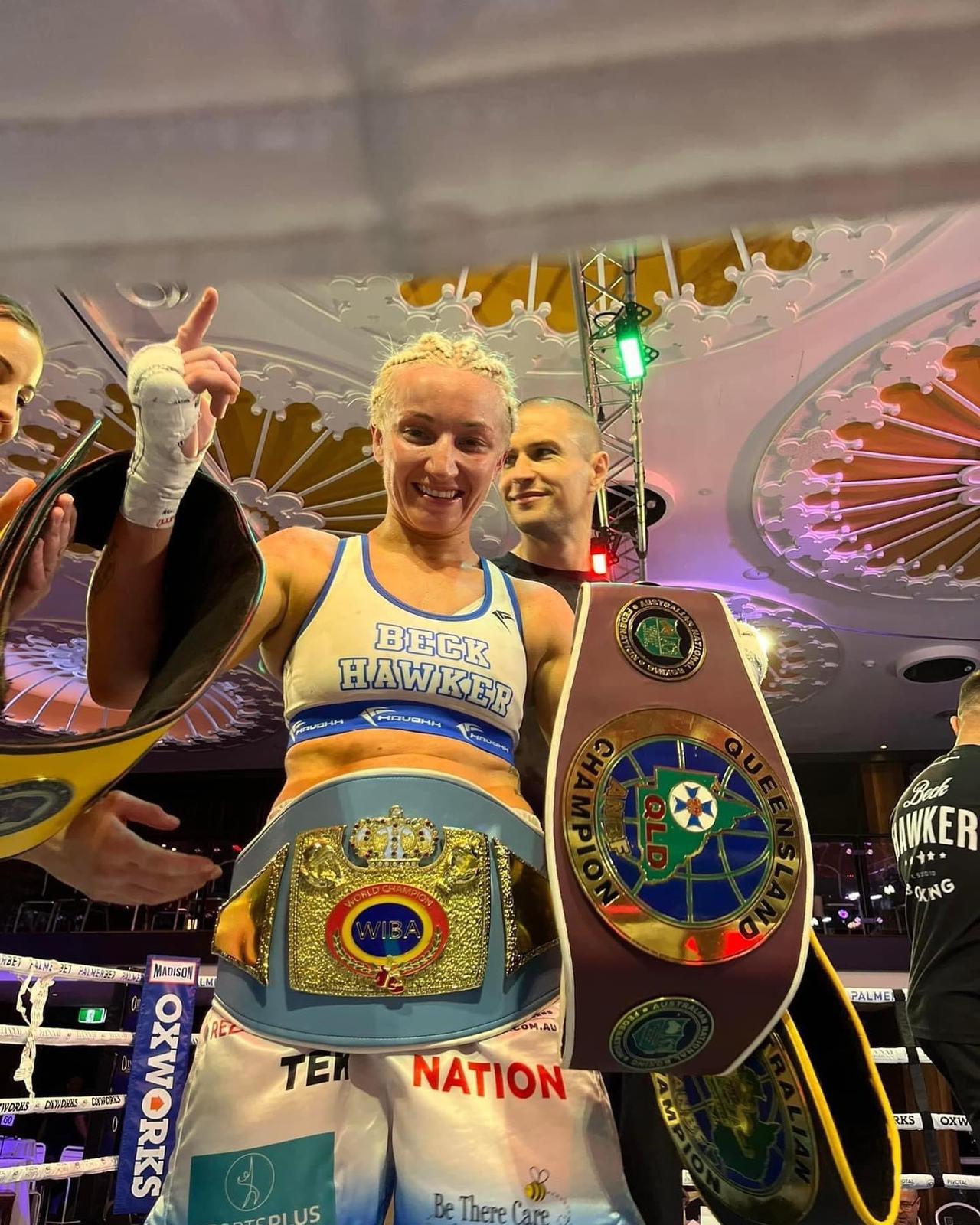 Read more about the article CONGRATULATIONS T BECK HAWKER FOR WINNING THE WIBA WORLD FEATHERWEIGHT TITLE AGAINST HOLLIE TOWL